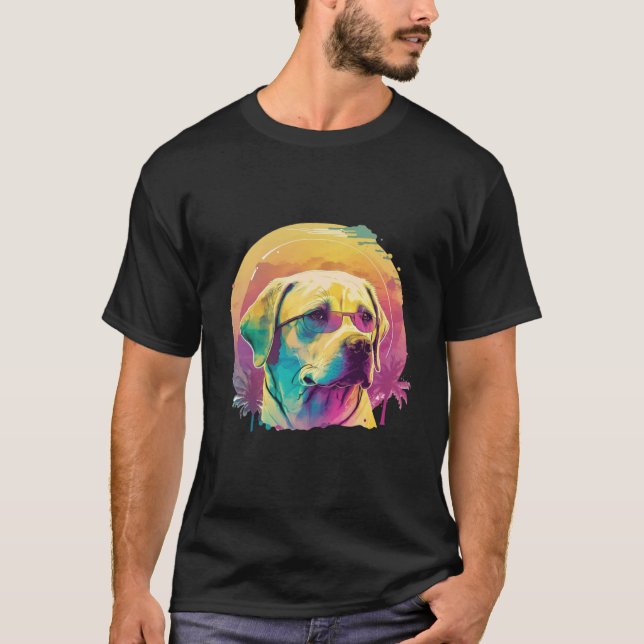 Yellow Labrador Synthwave 80s Style Aesthetic T-Shirt (Front)