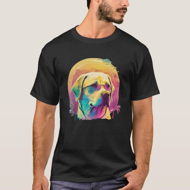 Yellow Labrador Synthwave 80s Style Aesthetic T-Shirt (Front)