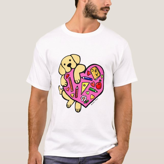 Yellow Labrador & Teacher's Heart Cartoon T-Shirt (Front)