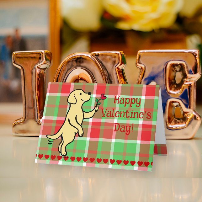 Yellow Labrador Tiny Heart Flower Valentine Holiday Card (Yellow Labrador Tiny Heart Flower Valentine's Day Cards for Labrador Owners.  Sweet cartoon design.)