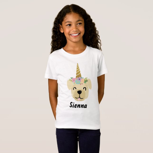 Yellow Labrador Unicorn Little Girl Birthday Party T-Shirt (Front Full)