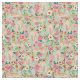 Yellow Labrador vintage florals mint Fabric