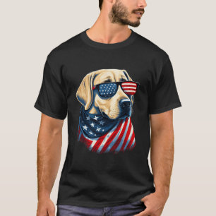 Yellow Labrador With American Flag Patriotic Usa T-Shirt