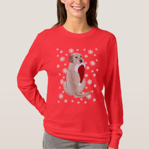 Yellow Labrador  with Santa Hat Snowflake T-Shirt
