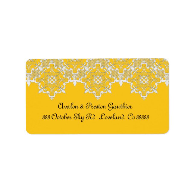 Yellow Lace Wedding Address Label (Front)
