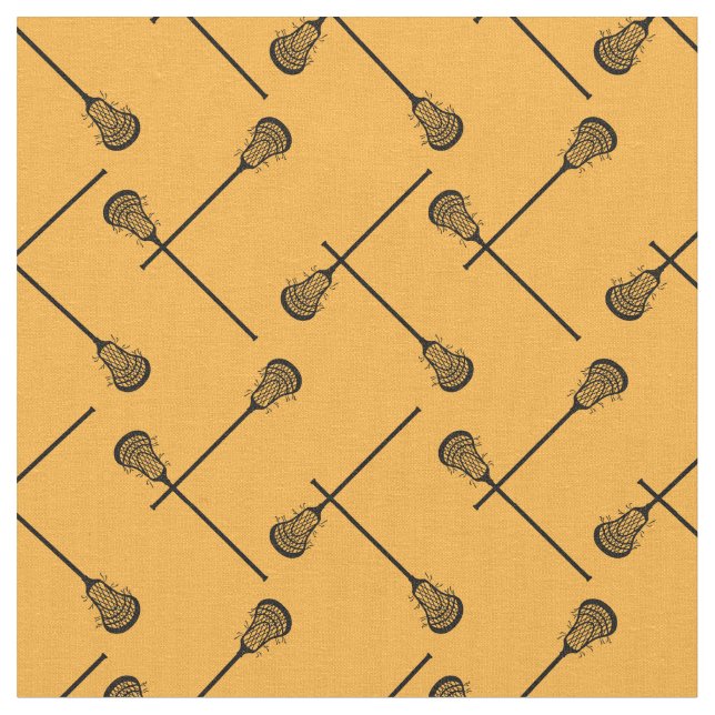 Yellow Lacrosse Black Sticks Patterned Fabric (Close Up)