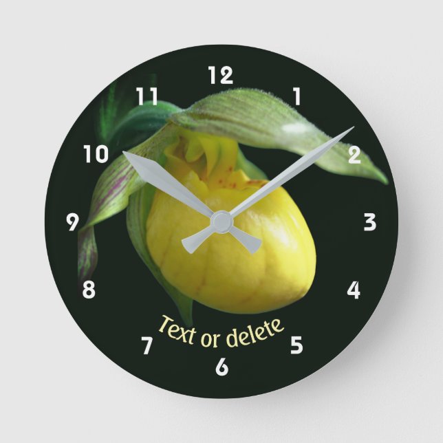 Yellow Lady Slipper Flower Personalised Round Clock (Front)