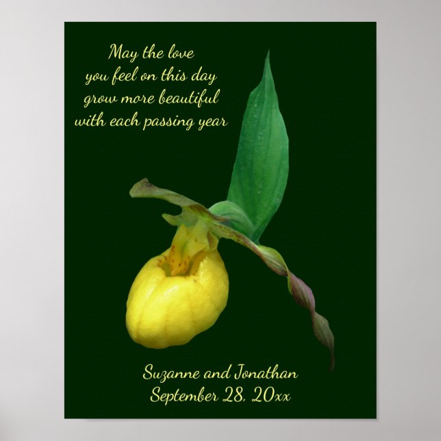 Yellow Lady Slipper Flower Wedding Personalised Poster (Front)