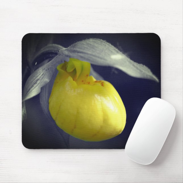 Yellow Lady Slipper Orchid Flower Partial Colour Mouse Pad (With Mouse)