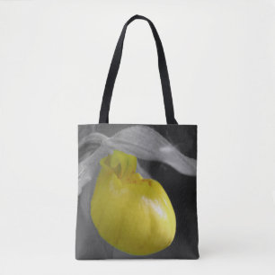 Yellow Lady Slipper Orchid Flower Partial Colour  Tote Bag