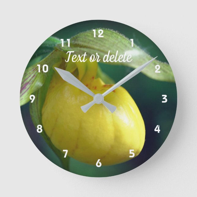 Yellow Lady Slipper Orchid Personalised   Round Clock (Front)