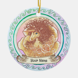 Yellow Lady Unicorn  Ceramic Tree Decoration