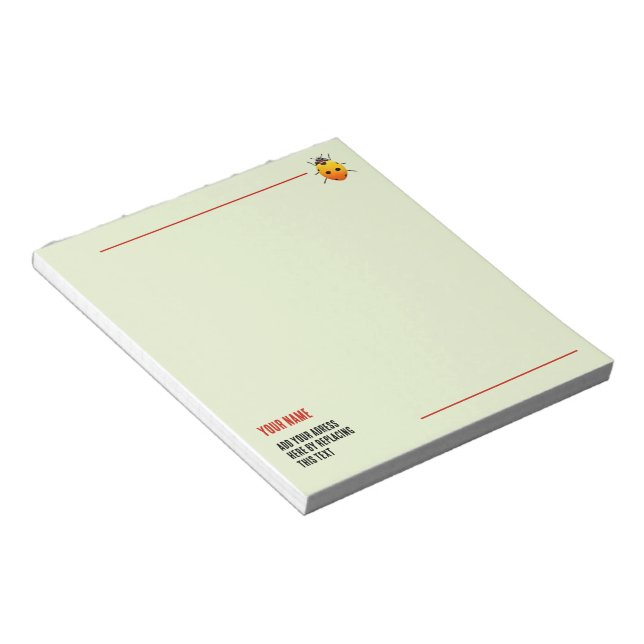 Yellow Ladybug Custom Name and Address Notepad (Angled)