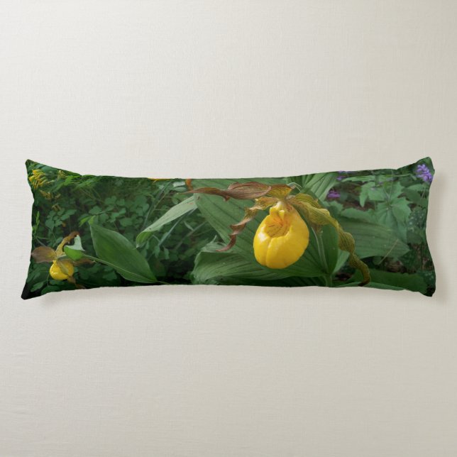 Yellow Lady's Slipper Orchid Flowers In Bloom Body Cushion (Front)