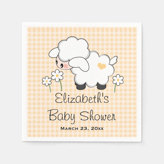 Yellow Lamb Gender Neutral Baby Shower Napkin (Front)