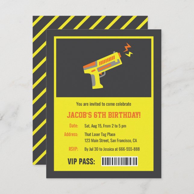Yellow Laser Tag Gun Birthday Party Invitations (Front/Back)