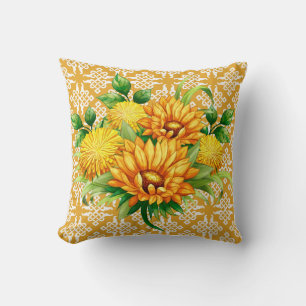 Yellow Lattice With Bouquet Cushion