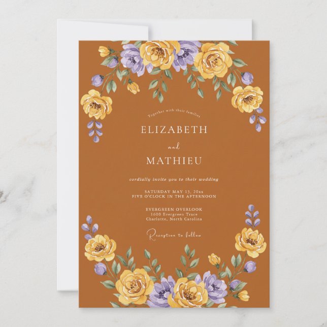 Yellow Lavender Blossom Flourish Wedding Invitation (Front)