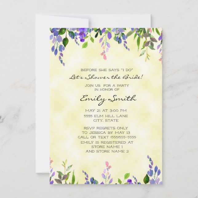 Yellow Lavender Floral Bridal Shower Invitation (Front)