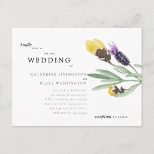 Yellow & Lavender Floral Budget Wedding Invitation Postcard