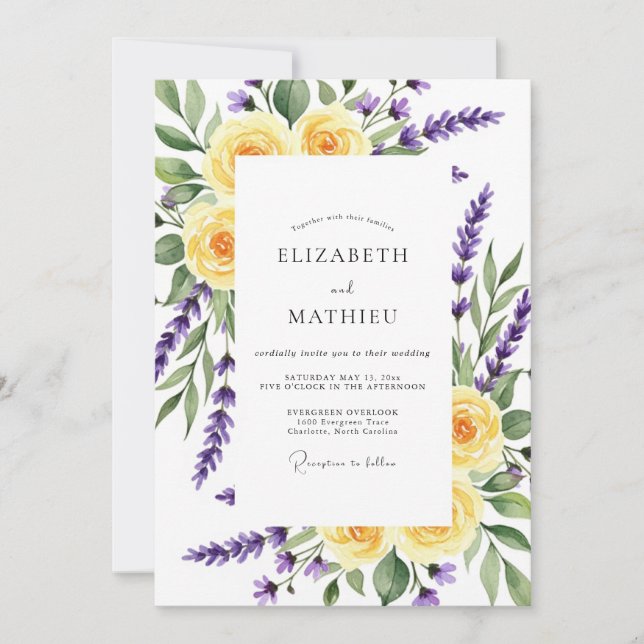 Yellow Lavender Floral Romance Wedding Invitation (Front)