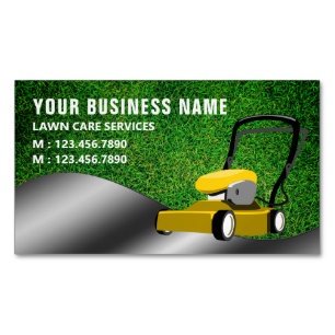 Yellow Lawn Mower Gardening Service Grass Cutting Magnetic Business Card