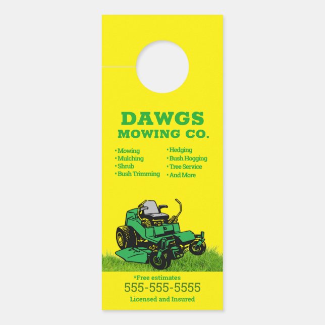 Yellow Lawn Service Door Hanger (Front)