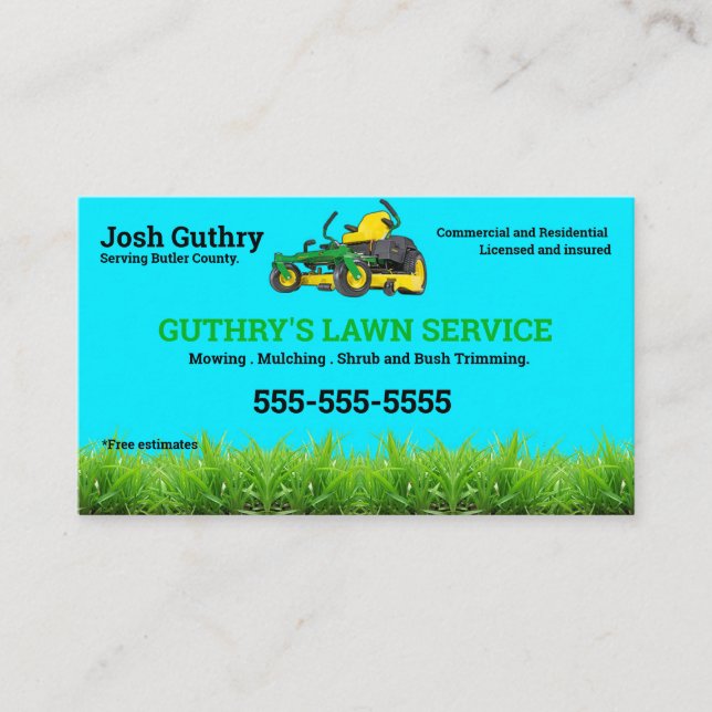 Yellow Lawncare Zero Turn mower Business Card (Front)