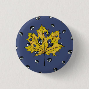 Yellow Leaf Creepy Witchy Eyes 3 Cm Round Badge