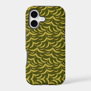 Yellow Leaf Motif Pattern on Dark Green Background