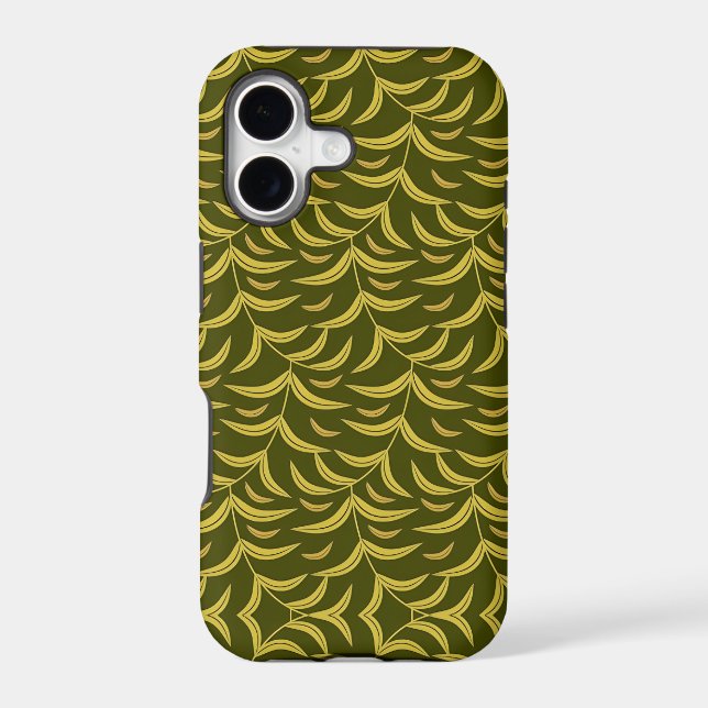 Yellow Leaf Motif Pattern on Dark Green Background (Back)