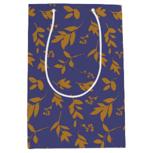 Yellow Leafy Branch on Blue  Medium Gift Bag