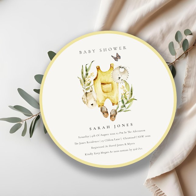 Yellow Leafy Foliage Clothes Baby Shower Invite (Creator Uploaded)