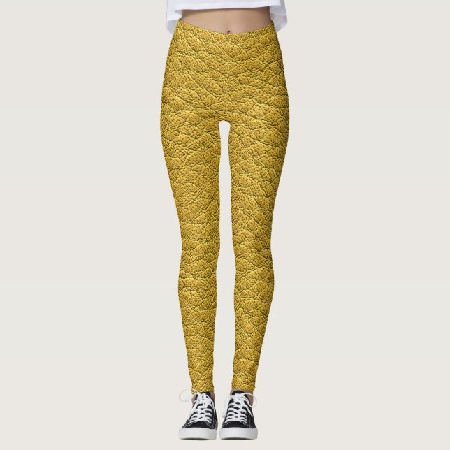 Yellow Leather Texture Seamless Closeup Leggings (Front)