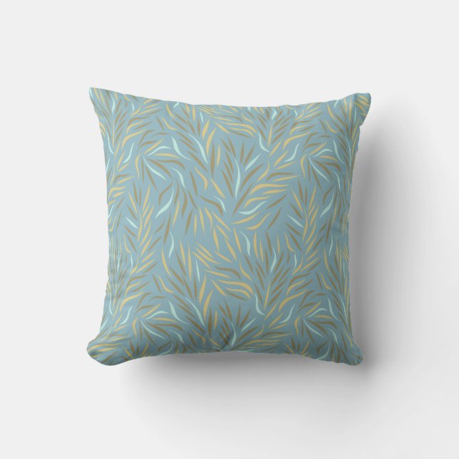 Yellow Leaves Blue Modern Pattern Cushion (Front)