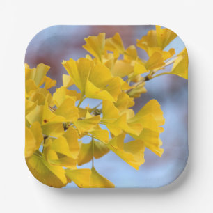 Yellow Leaves Ginkgo Tree Paper Plate