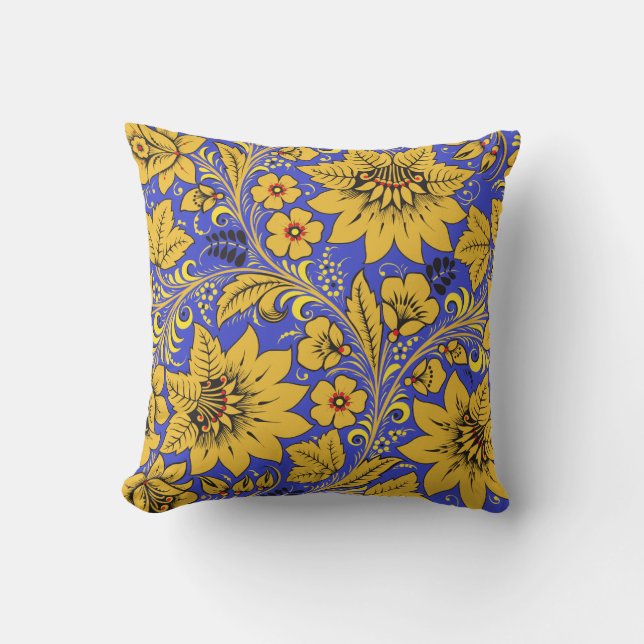 Yellow Leaves Khokhloma Cushion (Front)