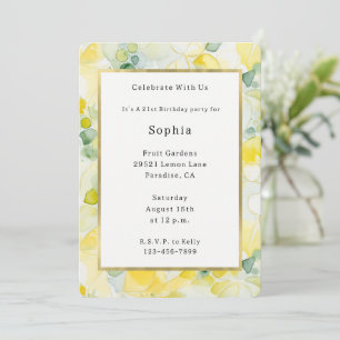 Yellow Lemon Abstract  Birthday   Invitation