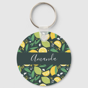 Yellow Lemon and Green Lime Fruit Food Pattern Key Key Ring