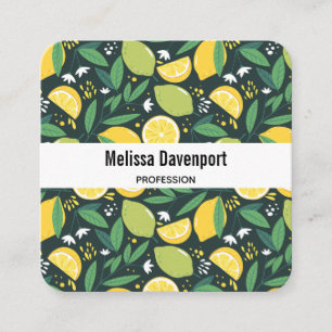 Yellow Lemon and Green Lime Fruit Food Pattern Square Business Card