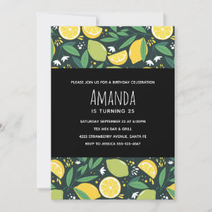 Yellow Lemon and Green Lime Fruit Pattern Birthday Invitation