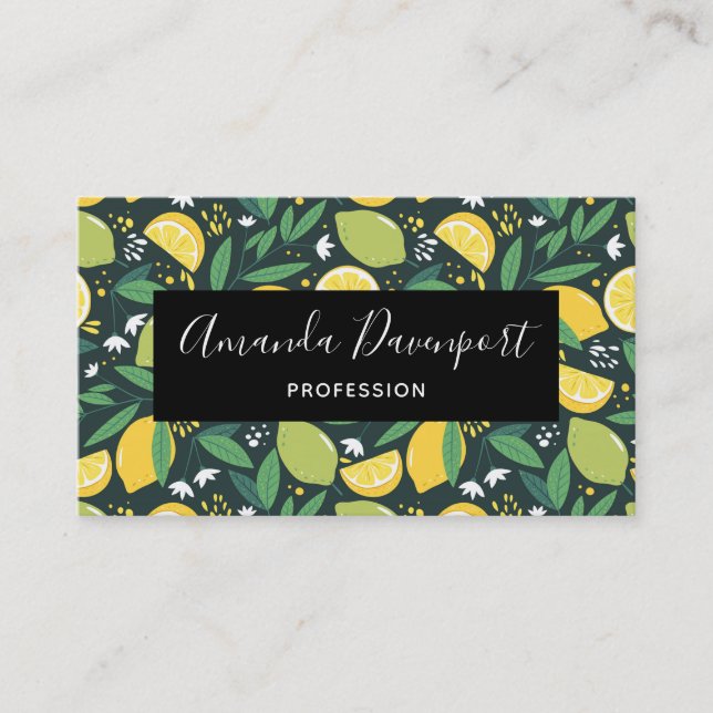 Yellow Lemon and Green Lime Fruit Pattern Business Card (Front)