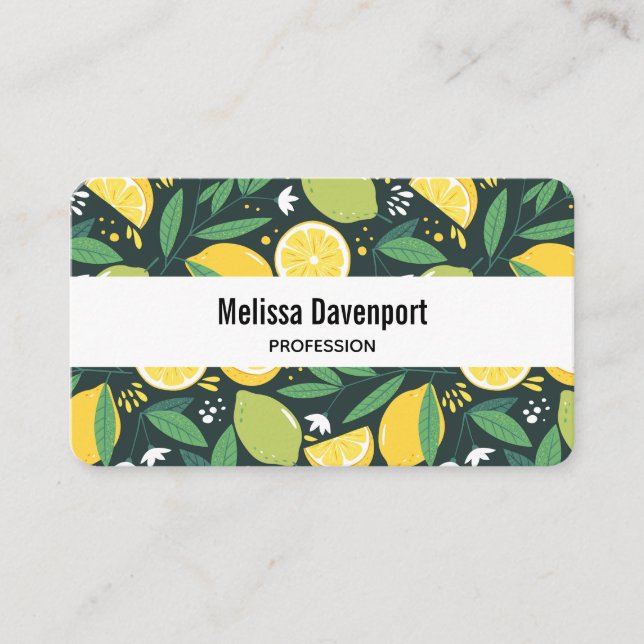 Yellow Lemon and Green Lime Fruit Pattern Business Card (Front)