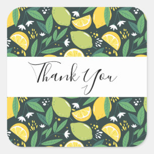 Yellow Lemon and Lime Fruit Food Pattern Thank You Square Sticker