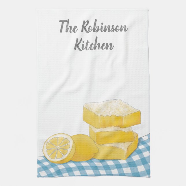 Yellow Lemon Bar with Blue Plaid Rustic Tea Towel (Vertical)