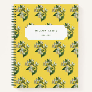 Yellow Lemon Blossoms Pattern Recipe Cookbook Notebook