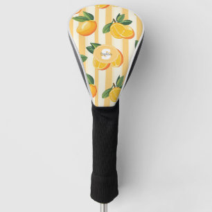 Yellow Lemon Botanical Print on Cream Stripes Golf Head Cover