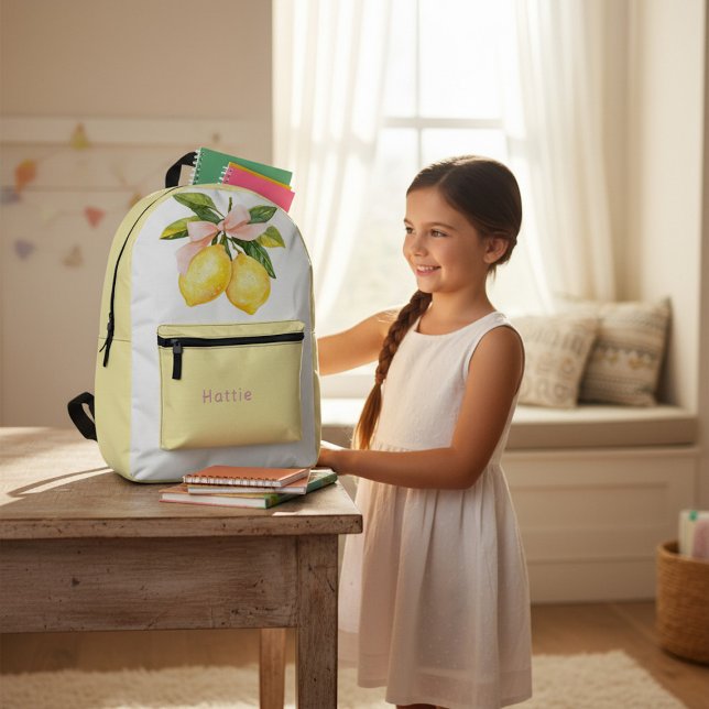 Yellow Lemon Branch Pink Bow Watercolor Backpack (Creator Uploaded)