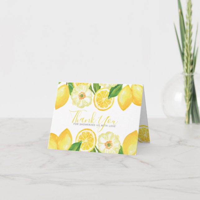 Yellow Lemon Citrus Floral Shower Thank You Card (Front)
