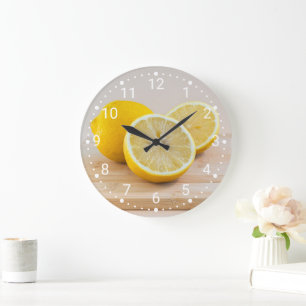 Yellow Lemon Citrus Food Photography Still Life Large Clock